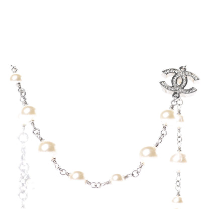 Chanel Crystal Pearl CC Long Necklace Silver 3 of 3
