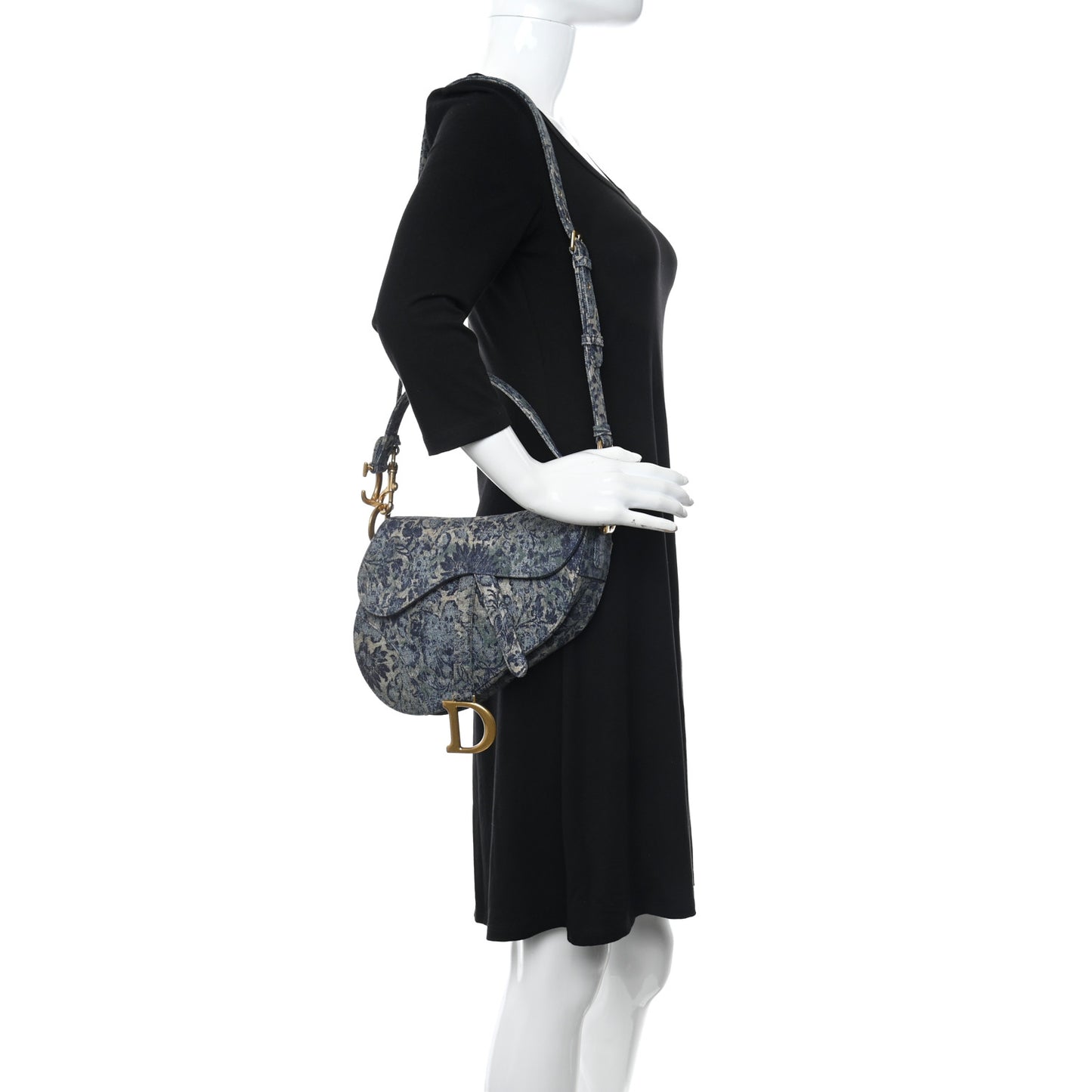 Denim Brocart Embroidered Saddle Bag Blue
