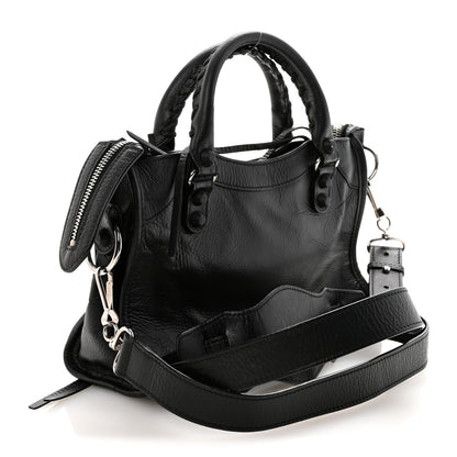 Balenciaga Matte Goatskin Rubber Covered Classic Hardware Mini City Black 4 of 11