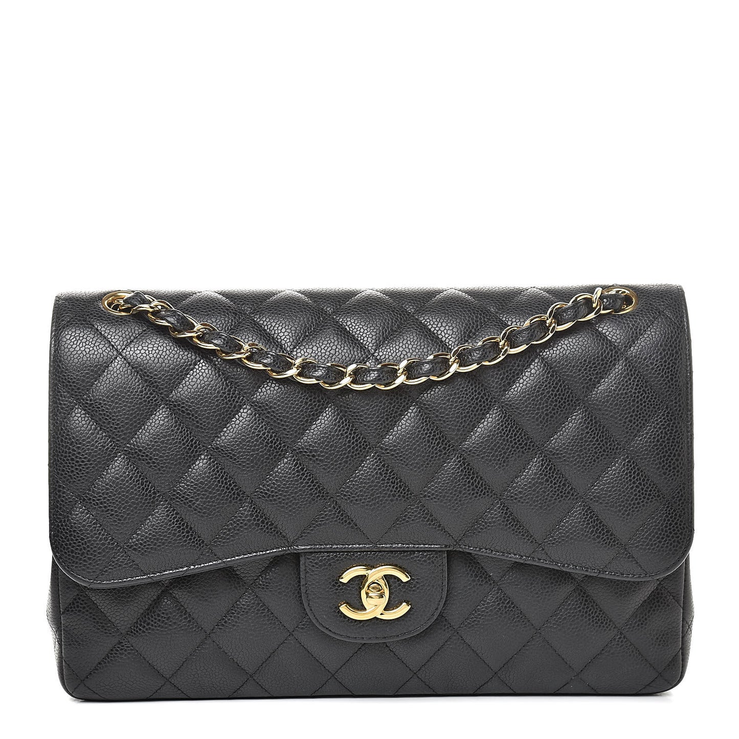 Caviar Quilted Jumbo Double Flap Black