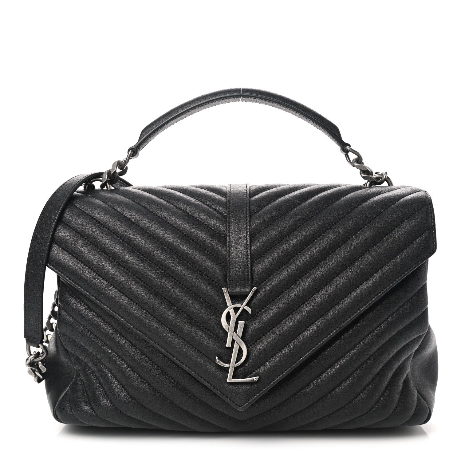 Saint Laurent Sheepskin Matelasse Chevron Monogram Large College Satchel Black 1 of 11