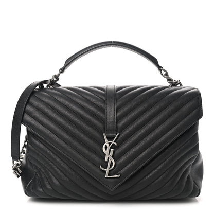 Saint Laurent Sheepskin Matelasse Chevron Monogram Large College Satchel Black 1 of 11