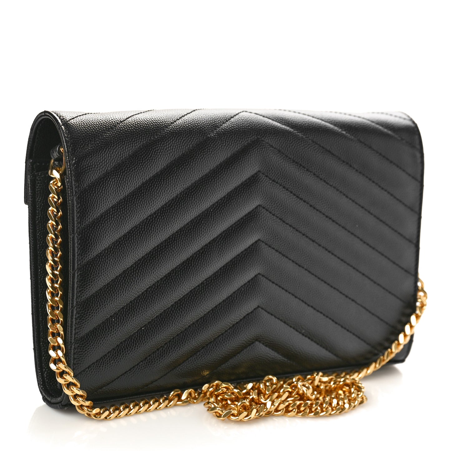 Grain De Poudre Matelasse Chevron Monogram Chain Wallet Black