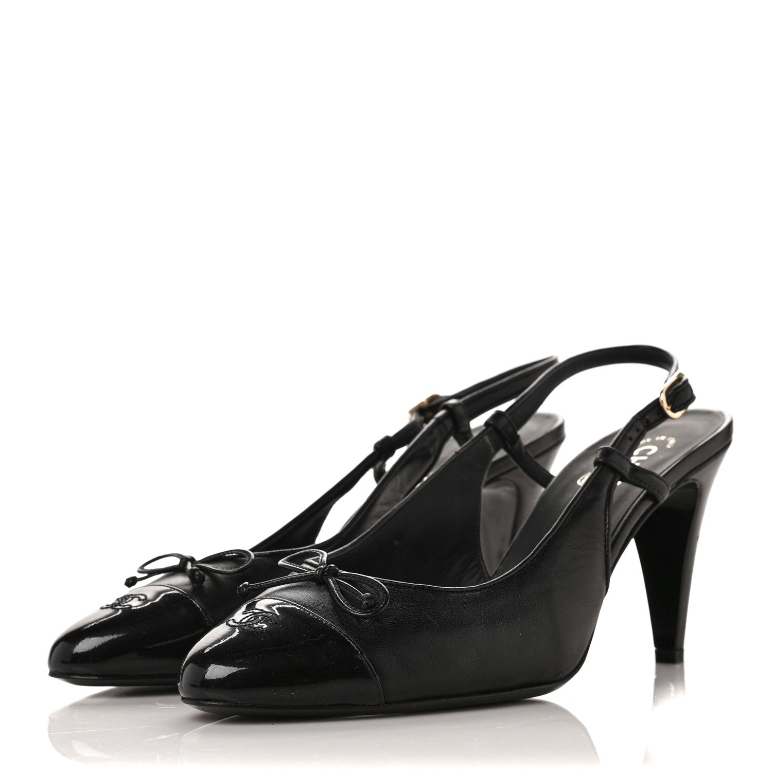 Chanel Lambskin Cap Toe CC Slingback Pumps 41 Black 4 of 8