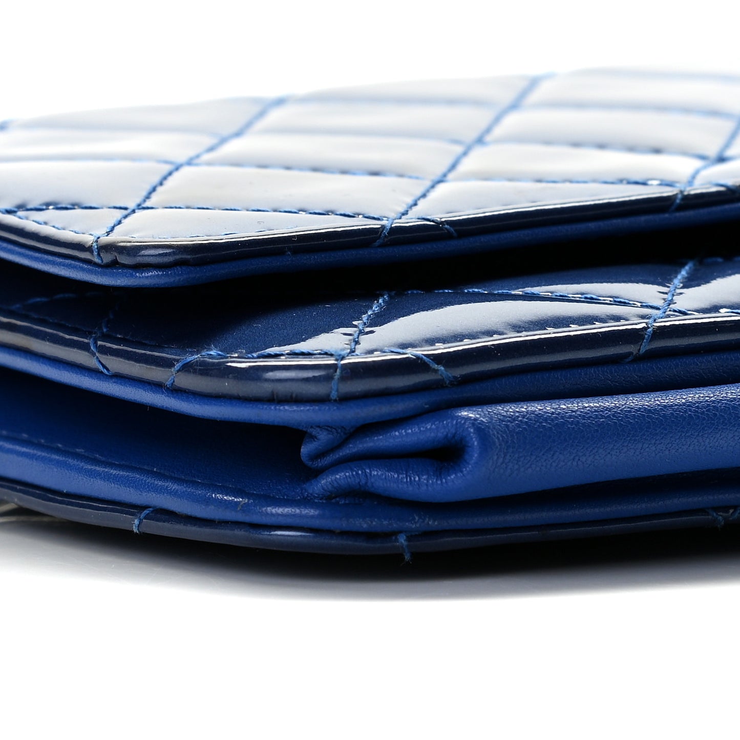 Patent Quilted Wallet On Chain WOC Blue