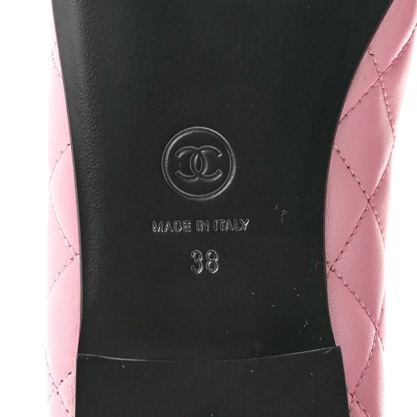 Lambskin Quilted CC Cap Toe Ballerina Flats 38 Pink Black