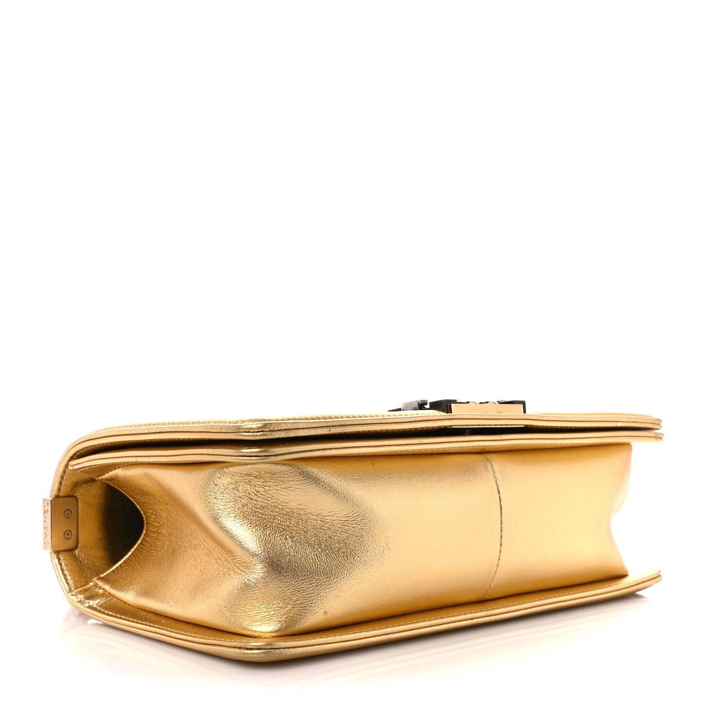 Metallic Lambskin Embossed Medium Cube Boy Flap Gold