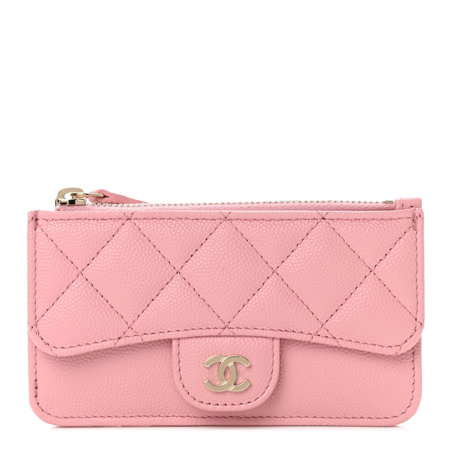 Caviar Quilted Flap Zip Card Holder Pink
