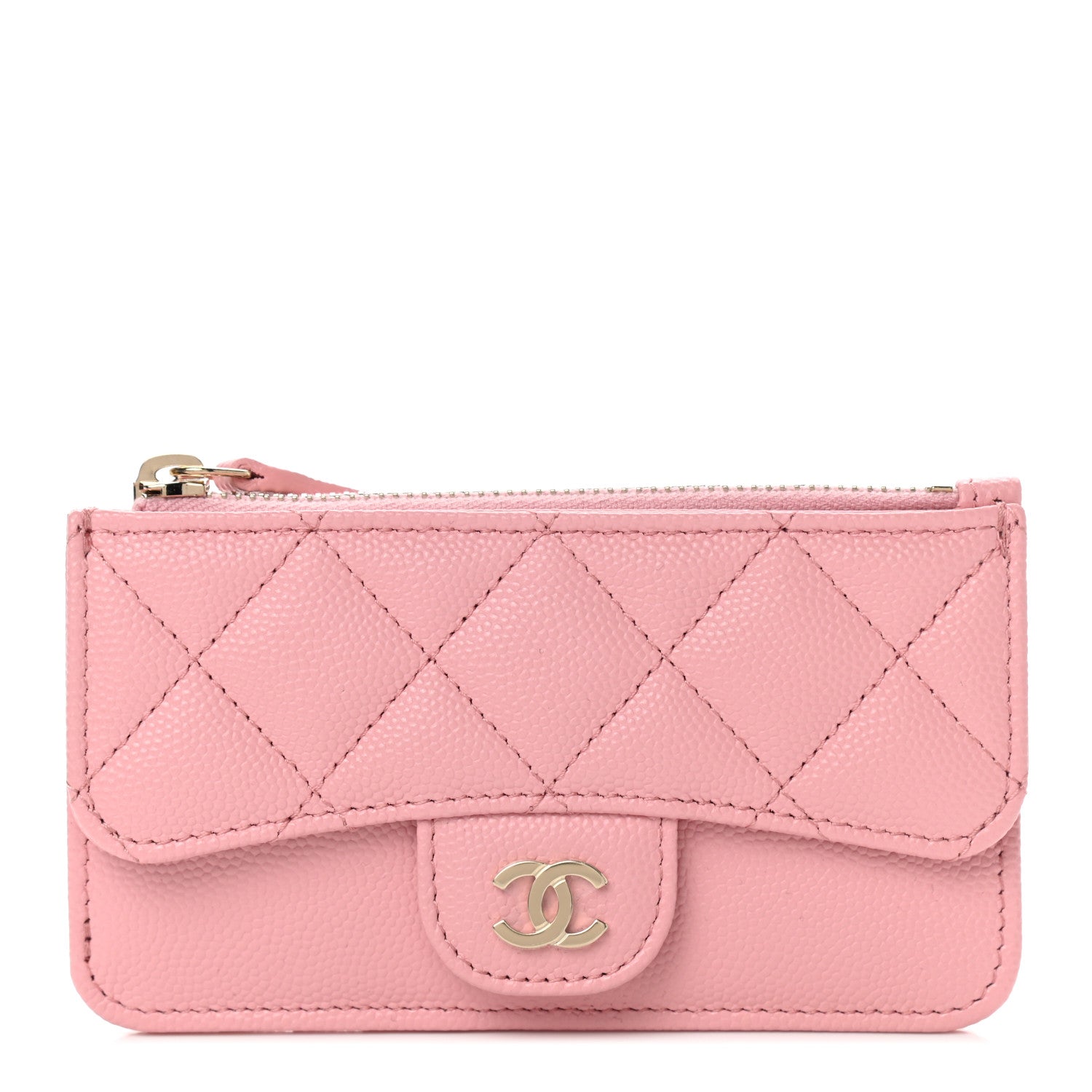 Chanel Caviar Quilted Flap Zip Card Holder Pink 1 of 7