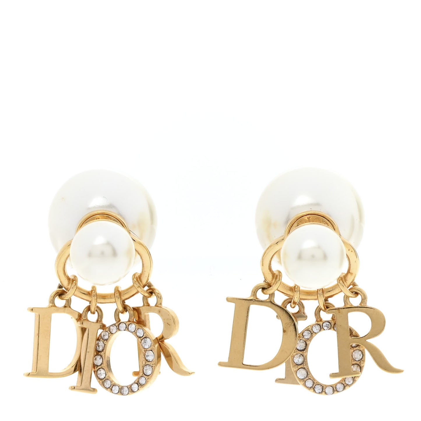 Pearl Crystal Tribal Logo Charms Earrings Gold