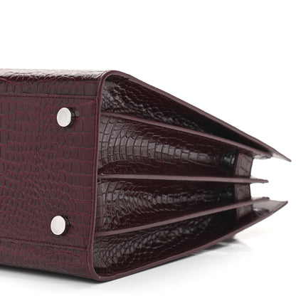 Saint Laurent Calfskin Crocodile Embossed Small Sac de Jour Wine 9 of 9