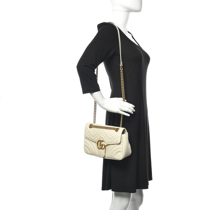 Gucci Calfskin Matelasse Small GG Marmont Shoulder Bag White 2 of 13