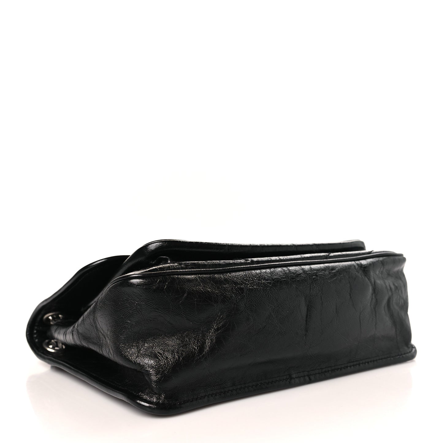 Crinkled Calfskin Matelasse Monogram Medium Niki Chain Satchel Black