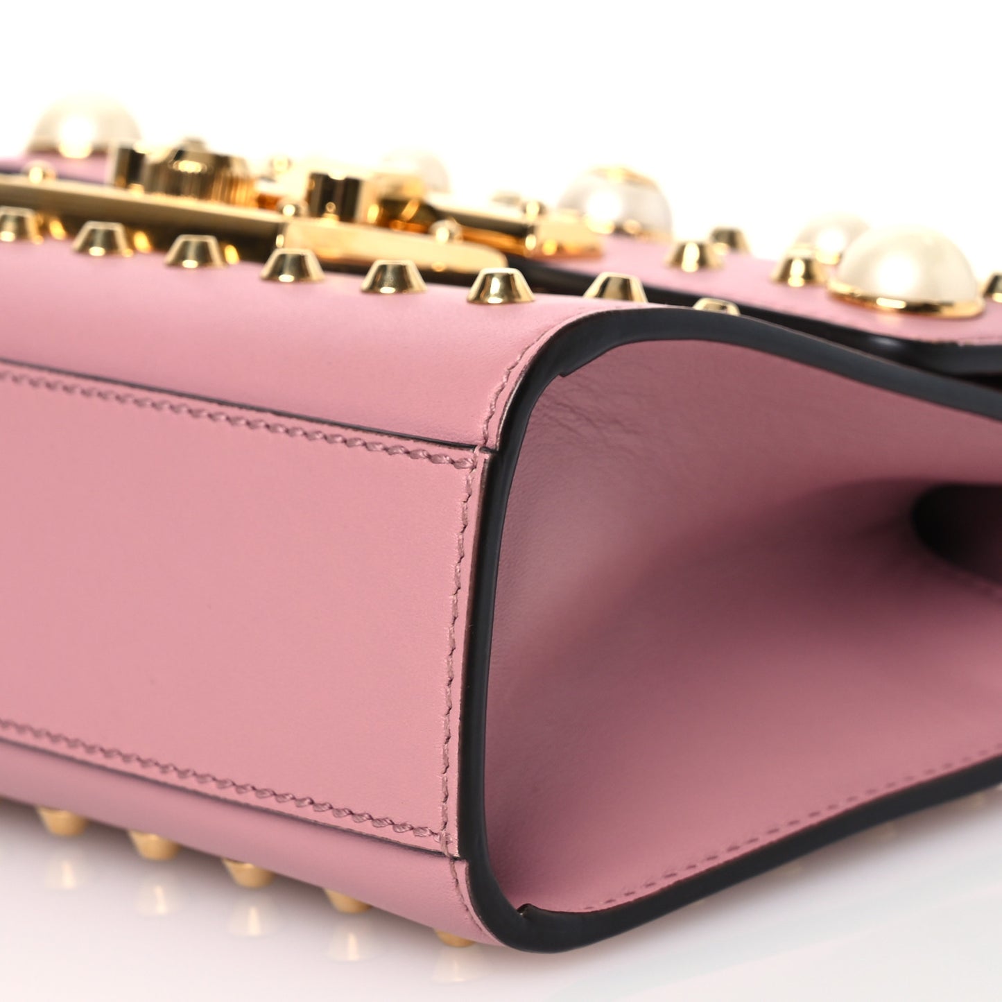 Calfskin Studded Small Padlock Shoulder Bag Carmine Rose