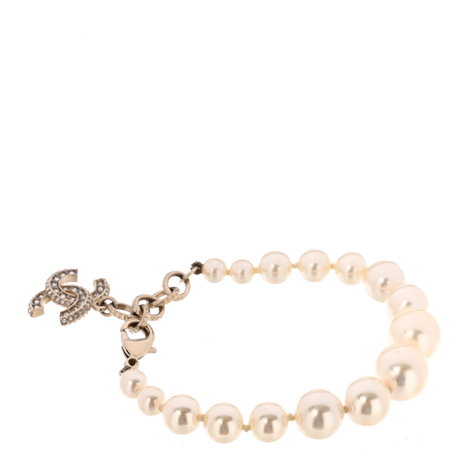 Chanel Graduated Pearl Crystal CC Bracelet Gold 1887543 – FASHIONPHILE