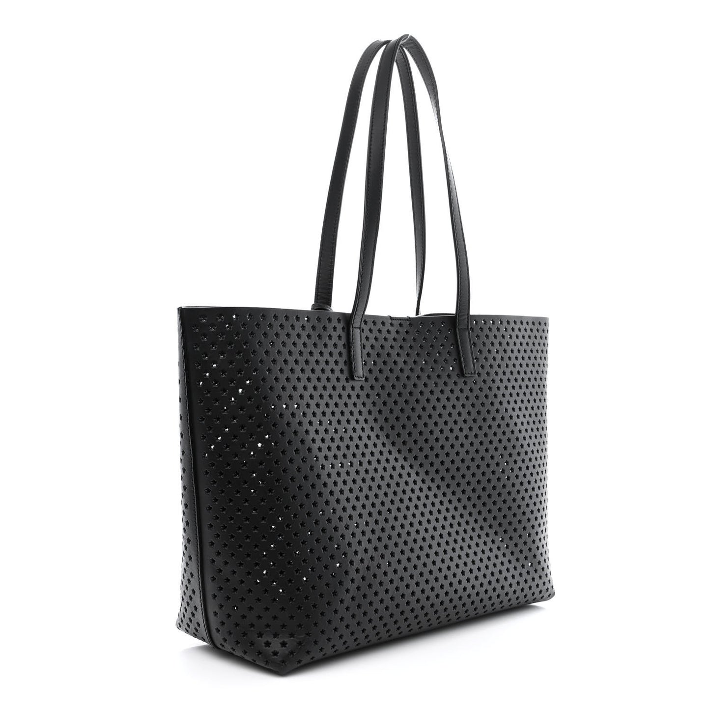 Calfskin Star Perforated Large Shopping Tote Black