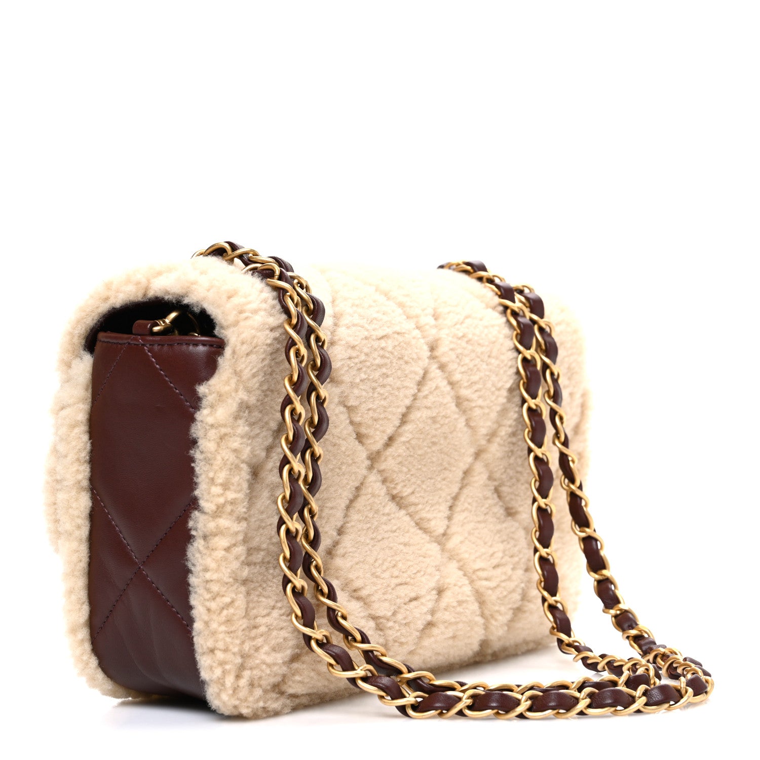 Chanel Shearling Lambskin Quilted Furry Coco Flap Beige Dark Brown 3 of 10