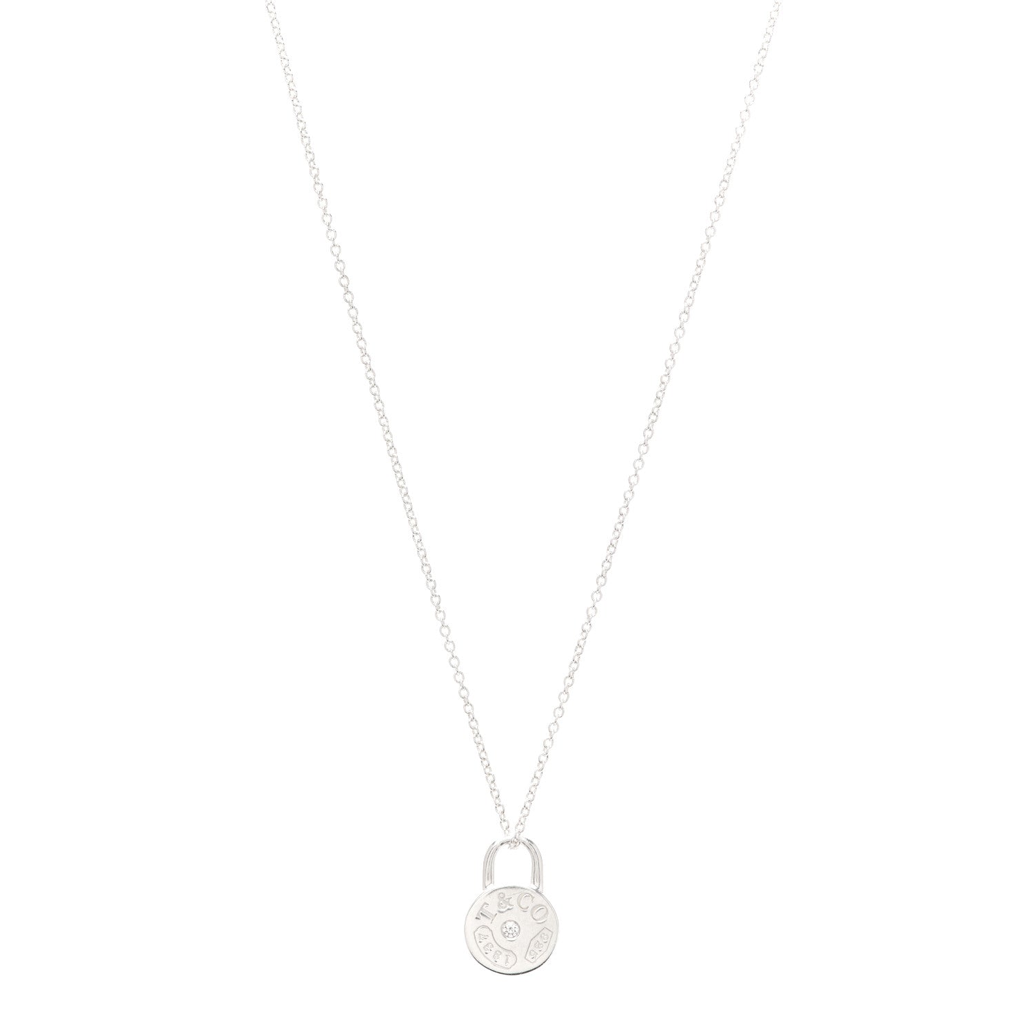 Tiffany Sterling Silver Diamond 1837 Circle Lock Necklace 1 of 5