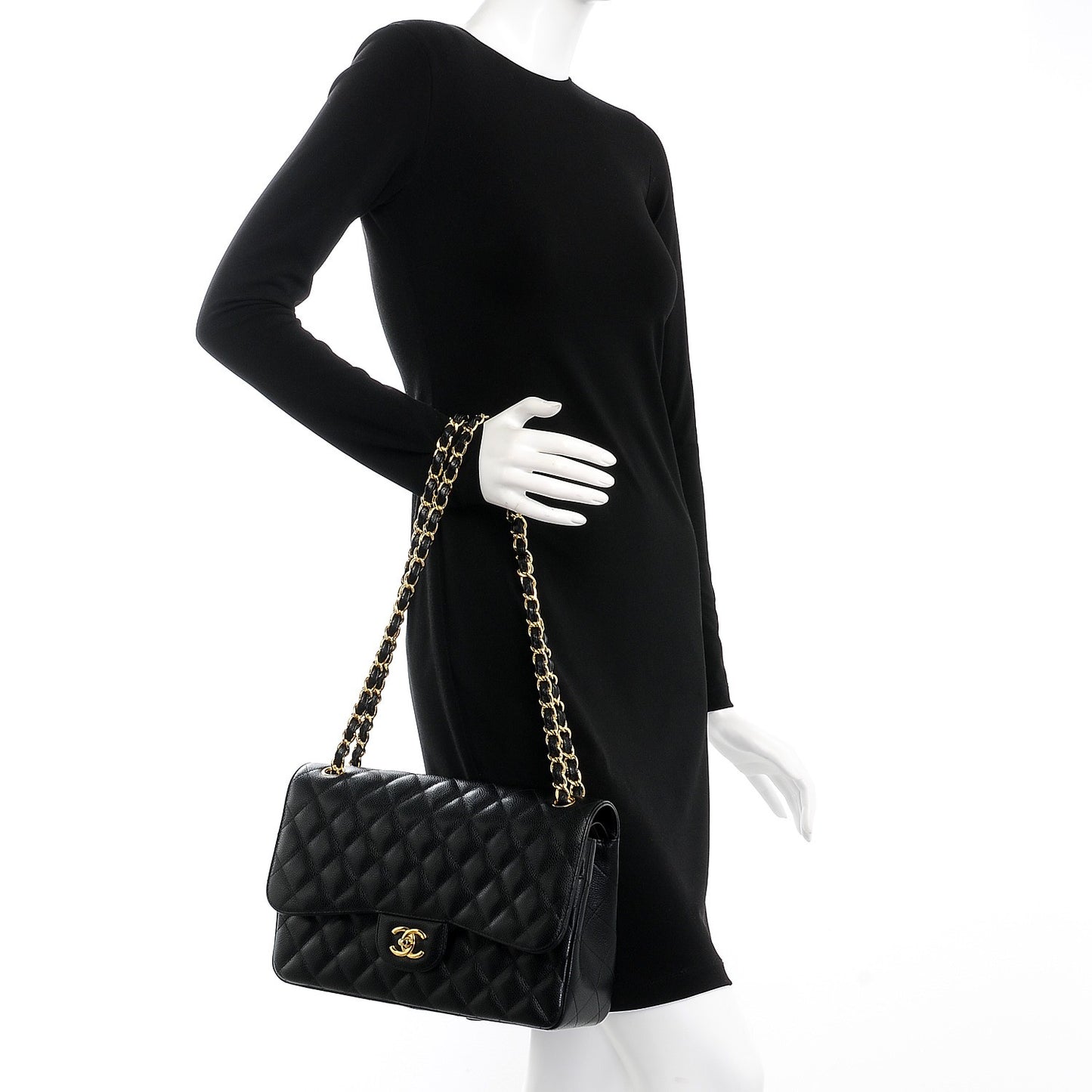 Caviar Quilted Jumbo Double Flap Black