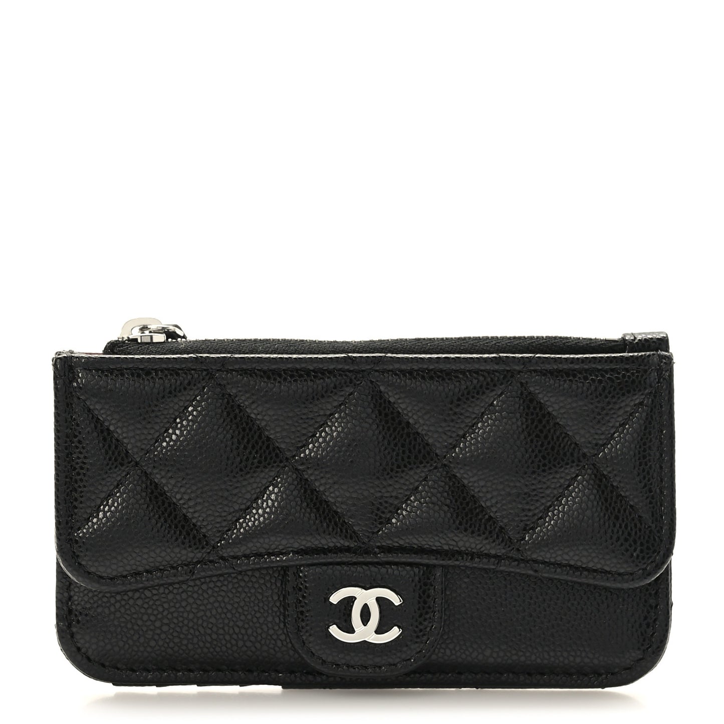 Caviar Quilted Flap Zip Card Holder Black