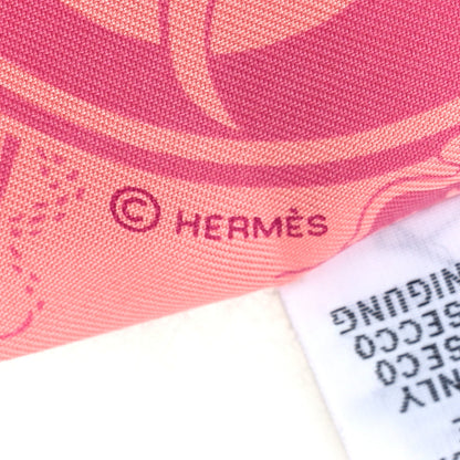 Hermes Silk Ex-Libris Les Parisie Fringed Twilly Rose Malabar Jaune 7 of 8