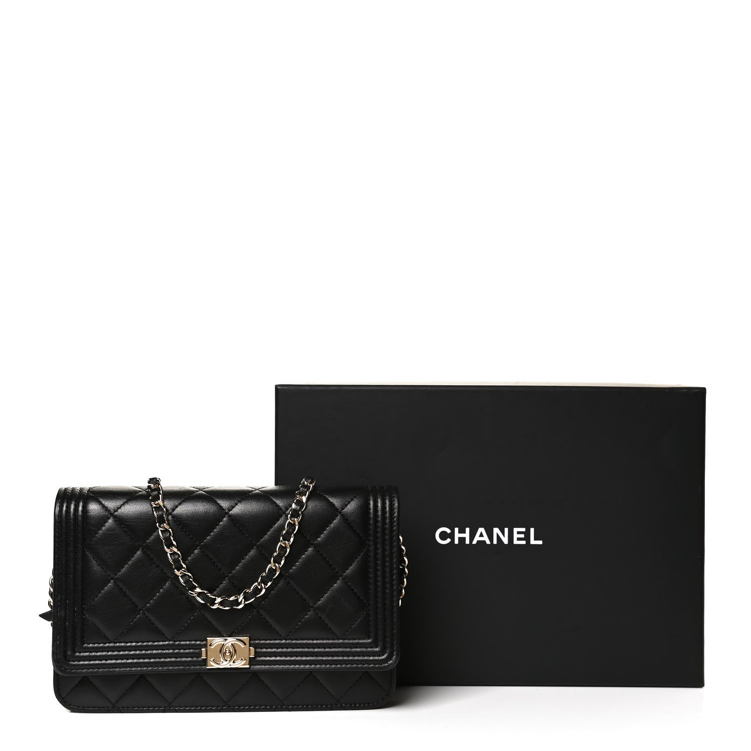 Chanel Lambskin Quilted Boy Wallet On Chain WOC Black 11 of 11