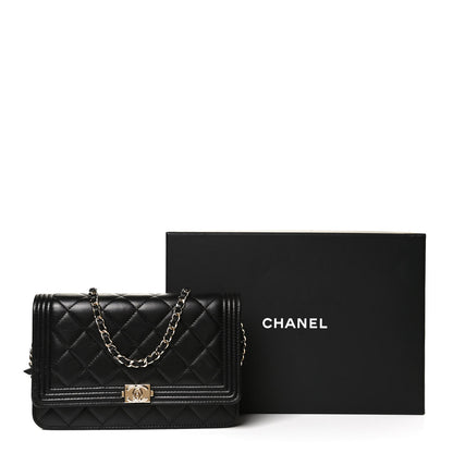 Chanel Lambskin Quilted Boy Wallet On Chain WOC Black 11 of 11