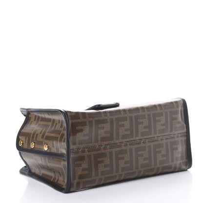 Fendi Glazed Fabric Vitello Century FF 1974 Stamp Patch Mini Peekaboo Defender Cover Mogano Panna Black 3 of 8