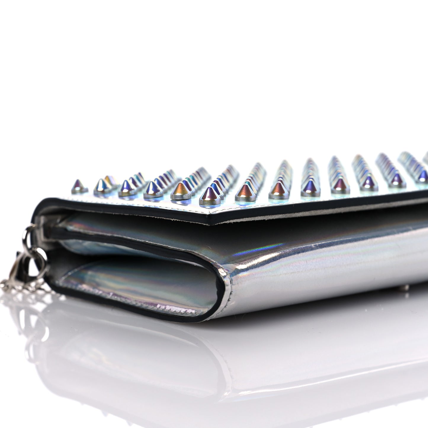 Metallic Calfskin Spikes Paloma Clutch Silver