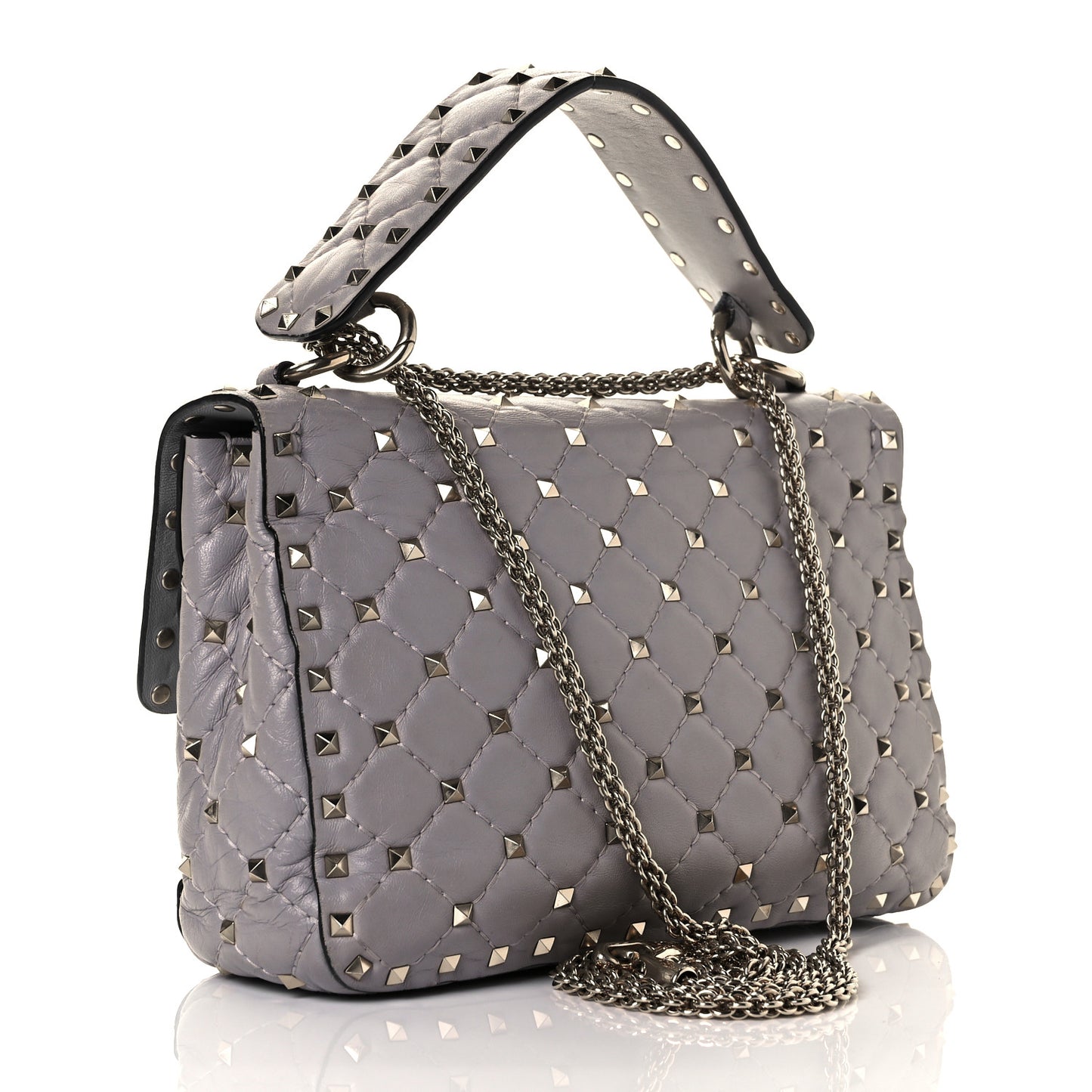 Nappa Medium Rockstud Spike Shoulder Bag Grey