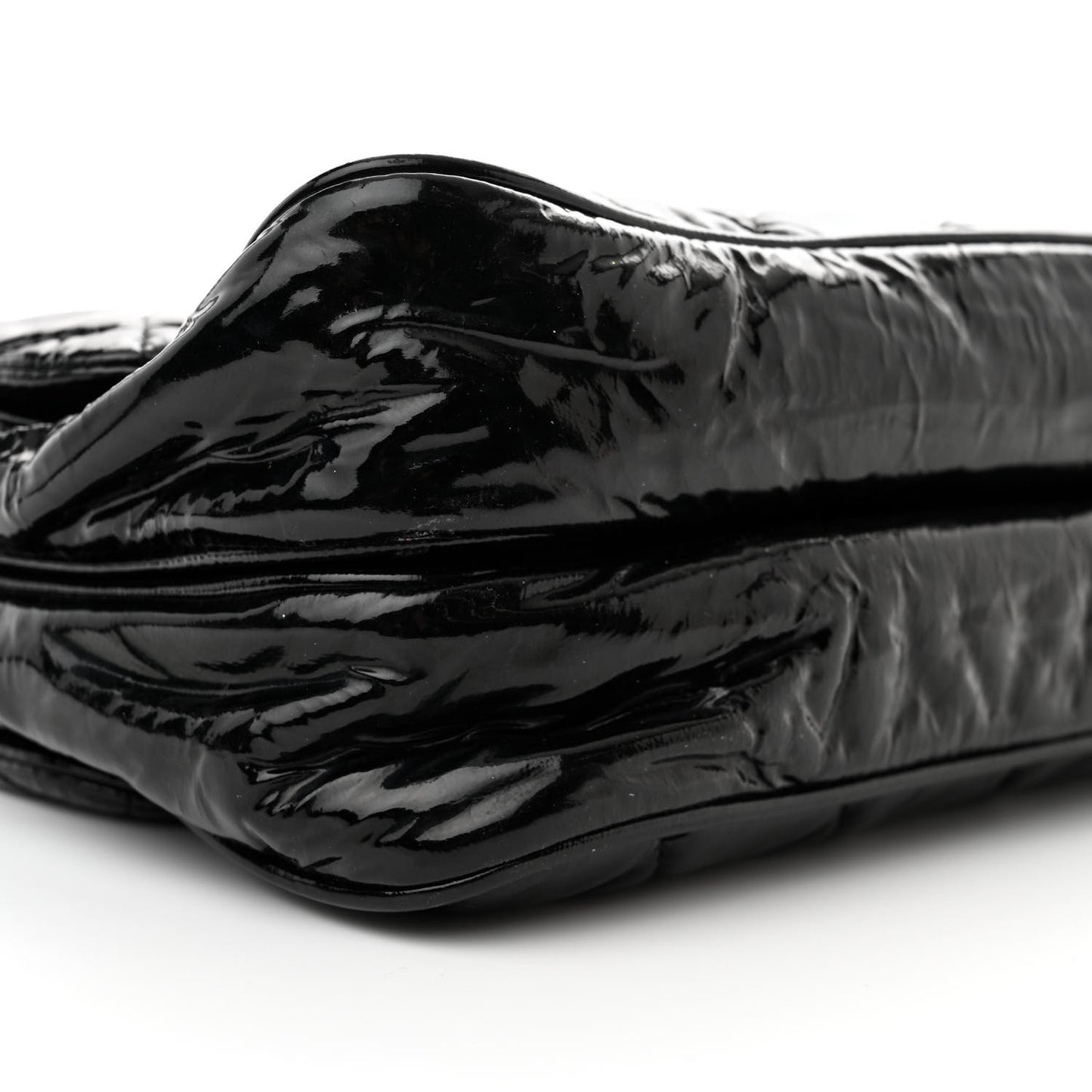 Patent Quilted Day Glo Flap Bag Black