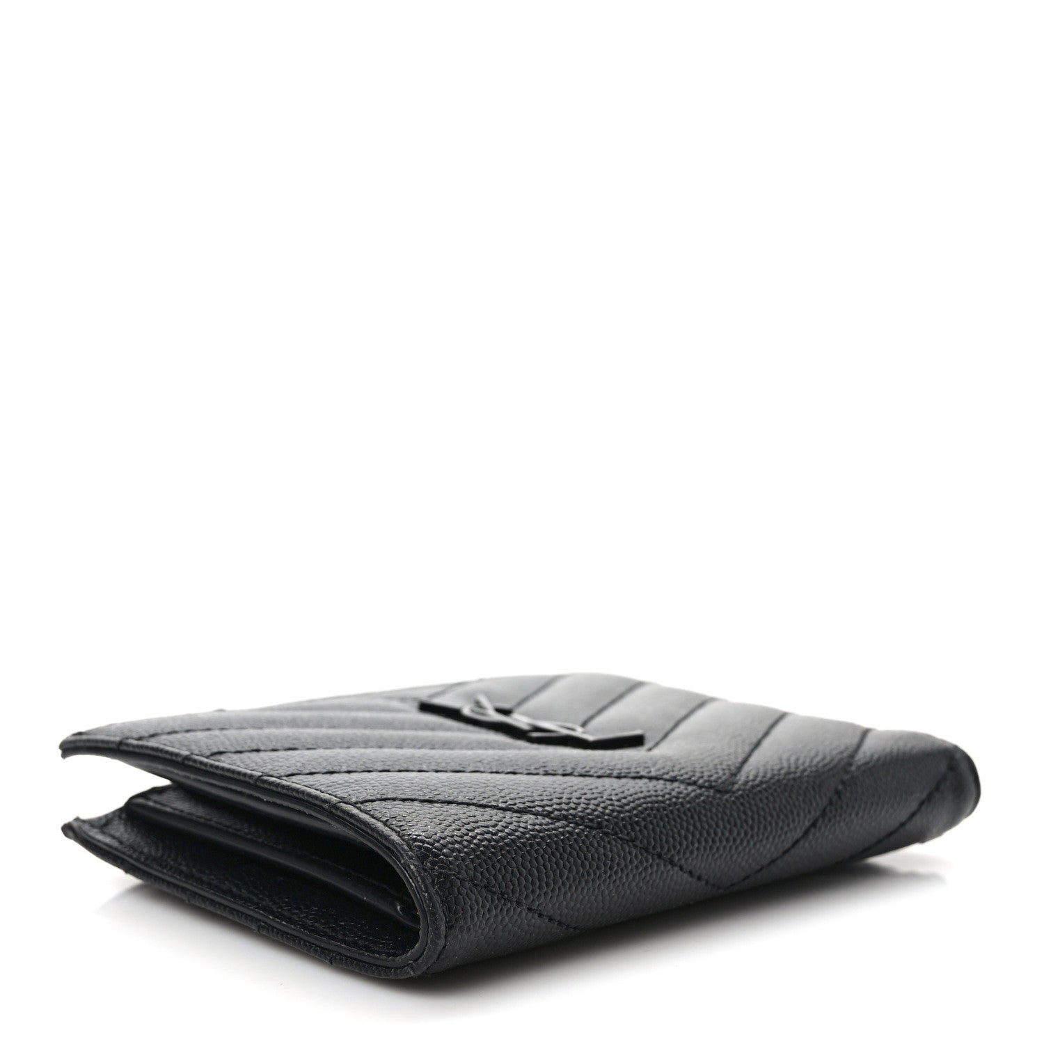 Saint Laurent Grain De Poudre Matelasse Chevron Monogram Zipped Two-Part Wallet Black 4 of 7