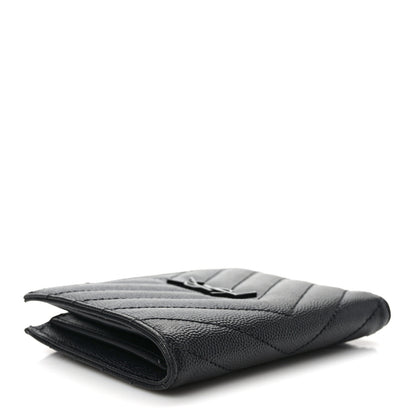 Saint Laurent Grain De Poudre Matelasse Chevron Monogram Zipped Two-Part Wallet Black 4 of 7