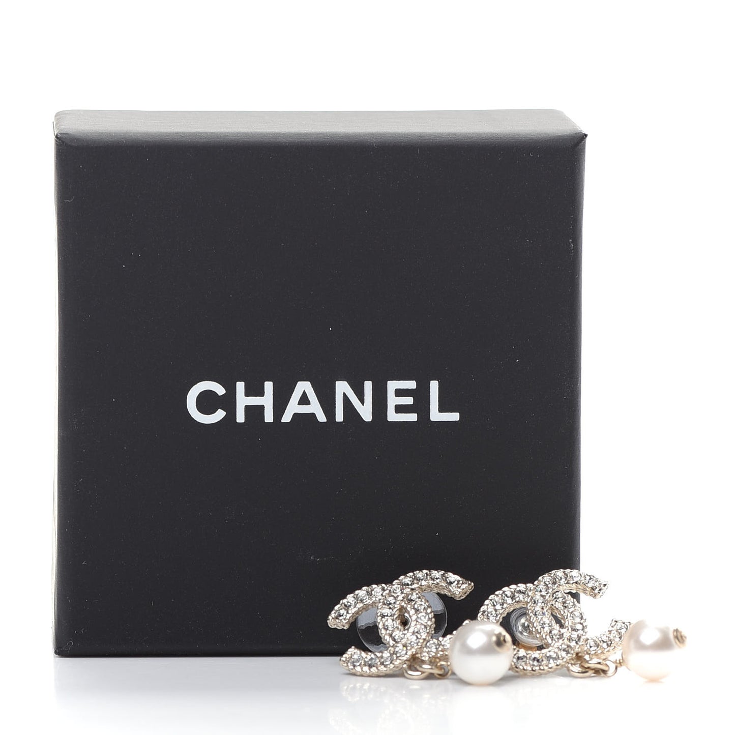 Crystal Pearl CC Drop Earrings Gold