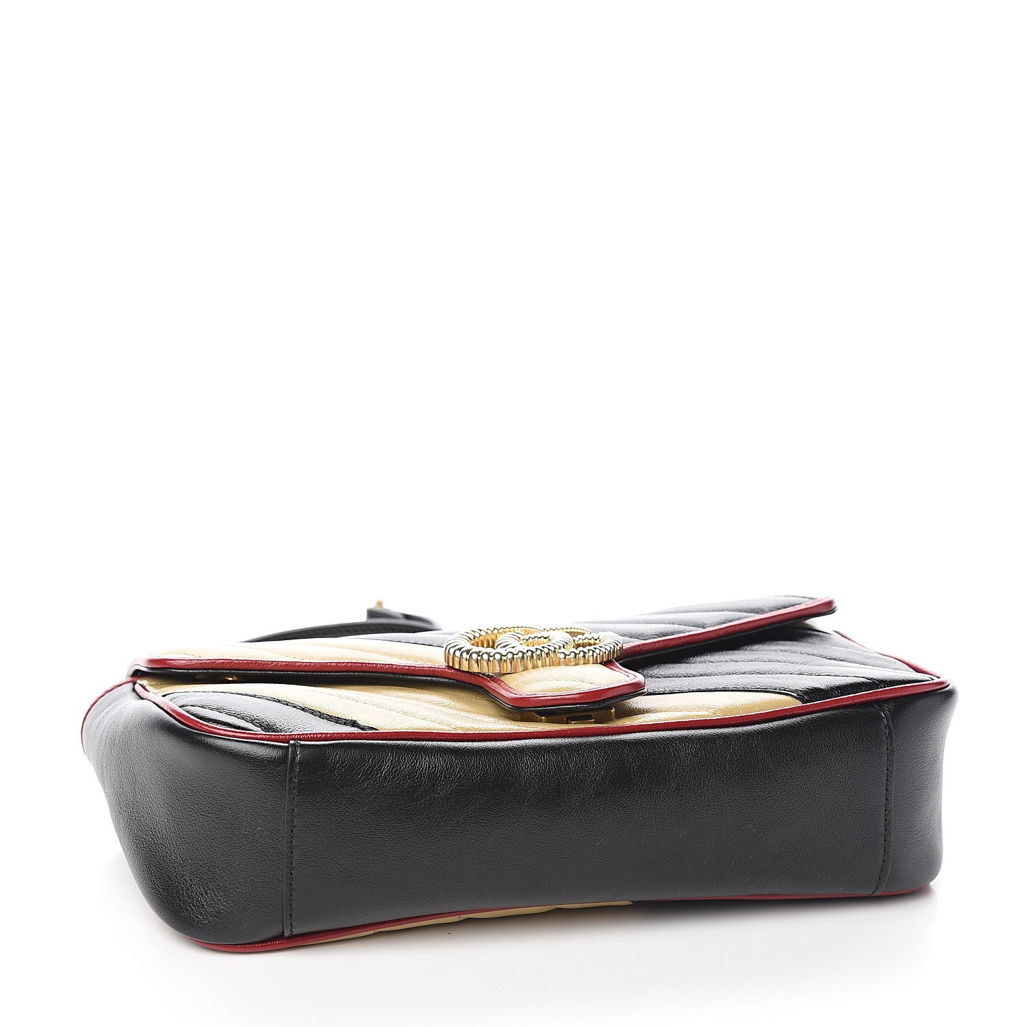Gucci Vintage Effect Calfskin Matelasse Diagonal Striped Small Torchon GG Marmont Shoulder Bag Black Beige 3 of 9