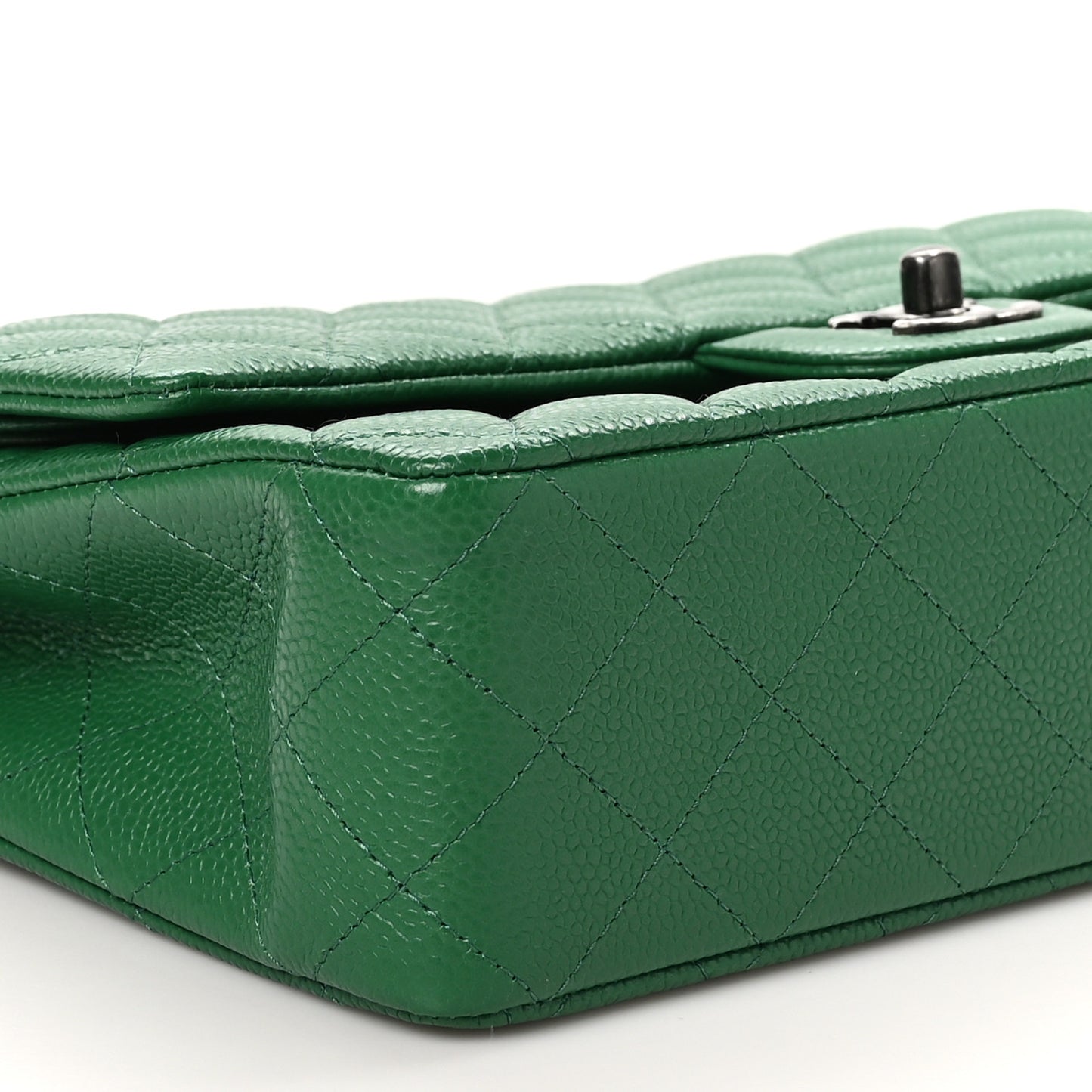 Caviar Quilted Medium Double Flap Green