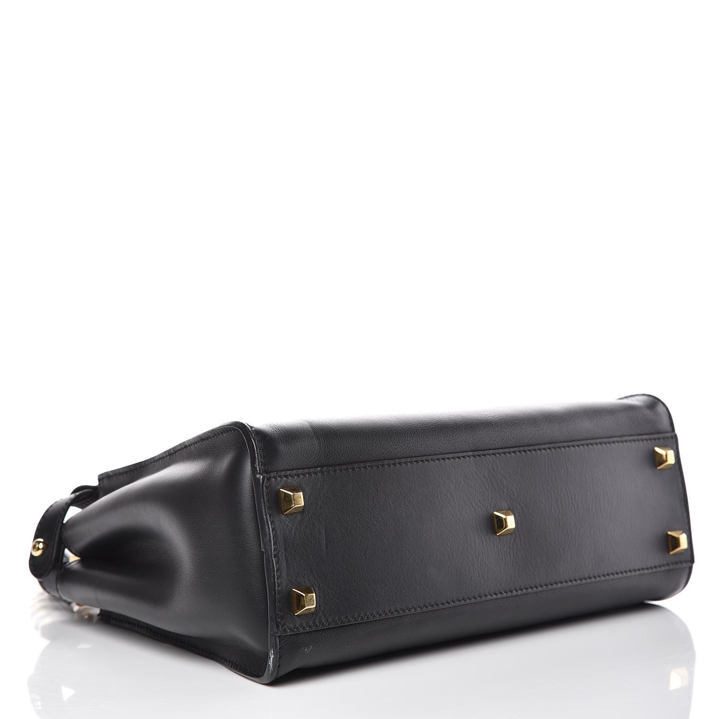 Vitello Seta Gold Studded Medium Peekaboo Iconic Satchel Black