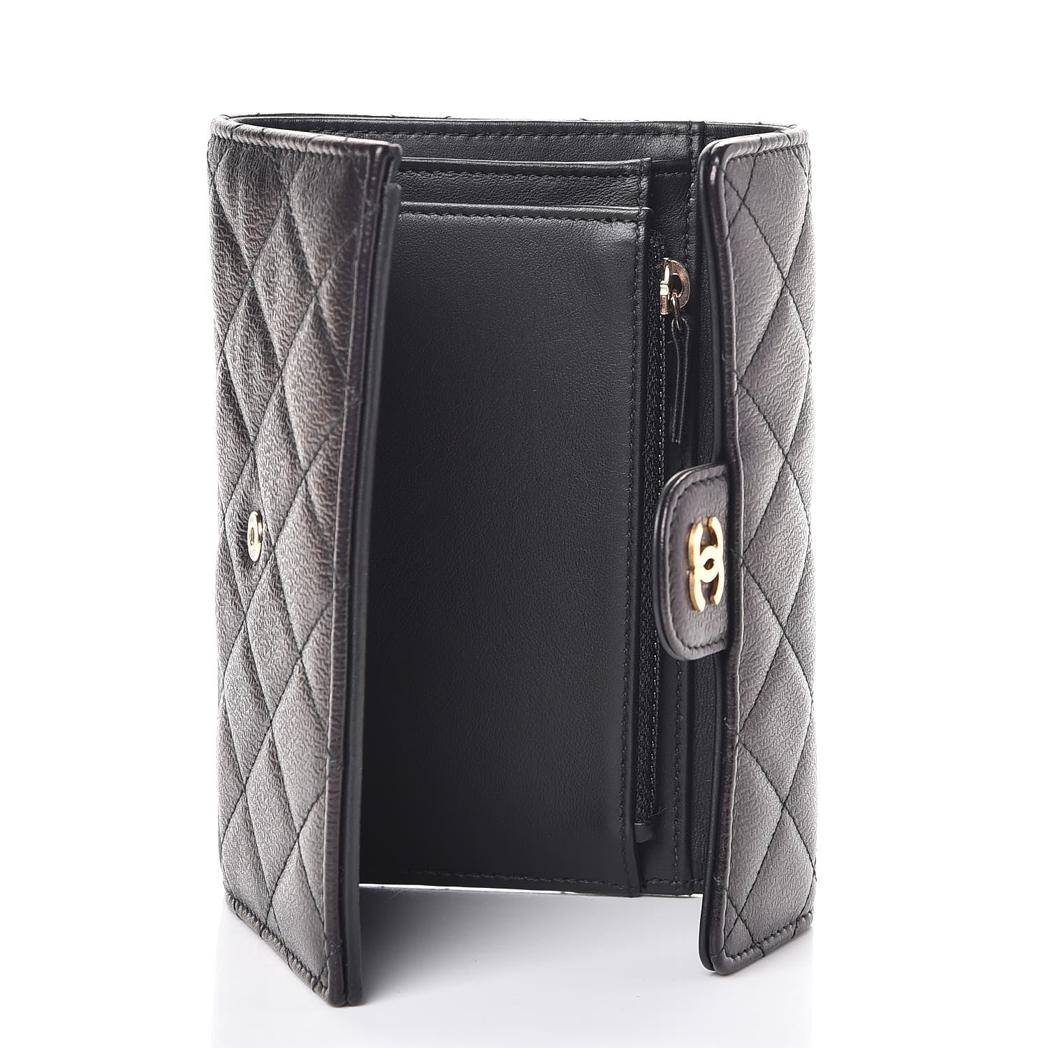 Chanel Letter Calfskin Embossed Quilted Small Flap Wallet Black 5 of 8