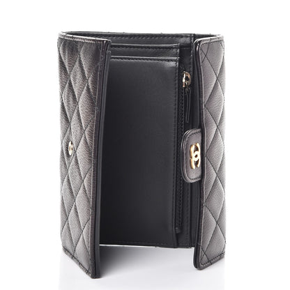 Chanel Letter Calfskin Embossed Quilted Small Flap Wallet Black 5 of 8