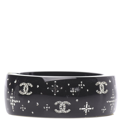 Chanel Resin Crystal Cuff Bangle Bracelet Black 1 of 6