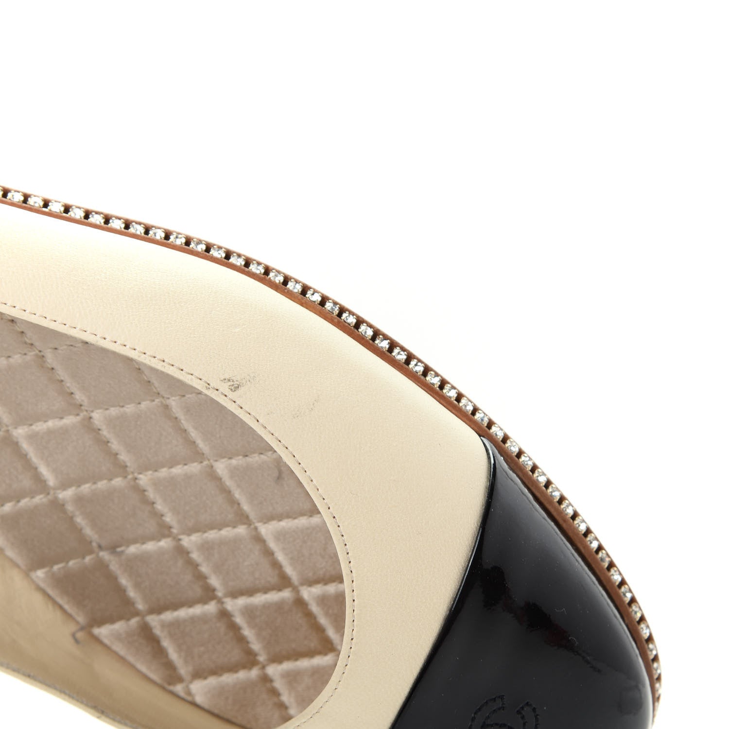 Chanel Patent Lambskin Crystal CC Cap Toe Ballerina Flats 39 Beige Black 11 of 11
