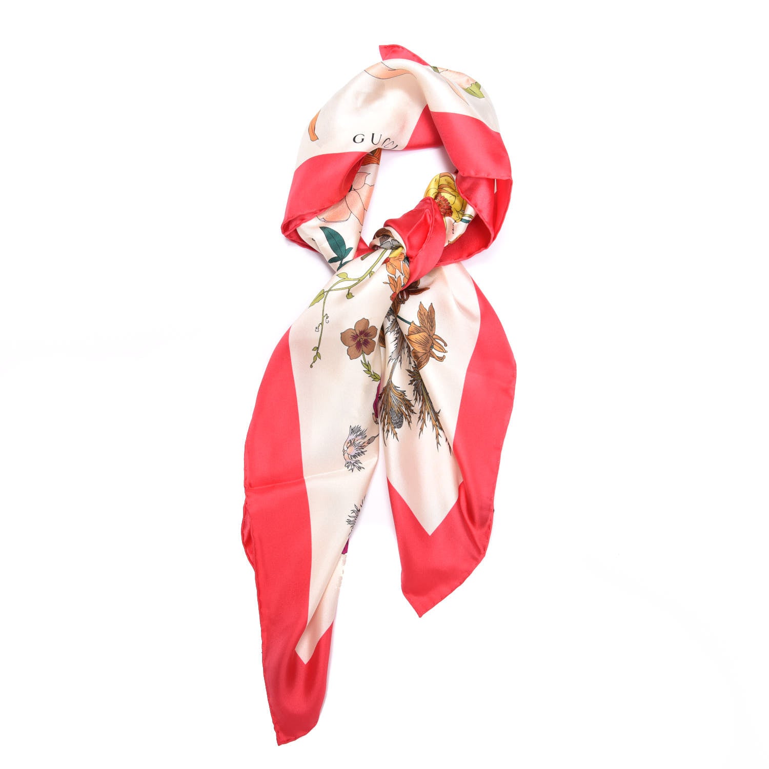 Gucci Silk Flora Gothic Square Scarf Ivory Red 1 of 5
