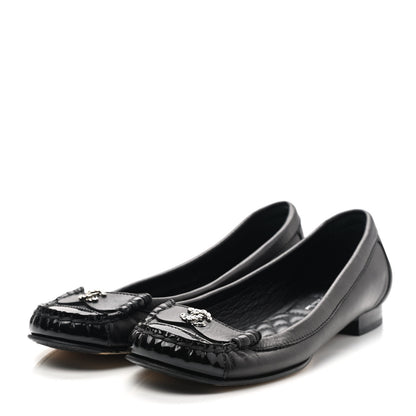 Chanel Lambskin Patent Cap Toe CC Moccasin Flats 36 Black 3 of 7