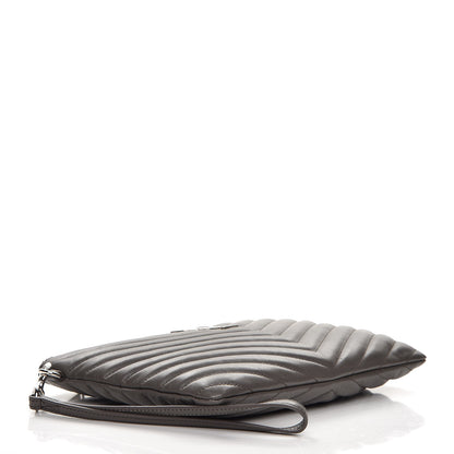 Saint Laurent Calfskin Matelasse Chevron Monogram A5 Wristet Earth 4 of 7