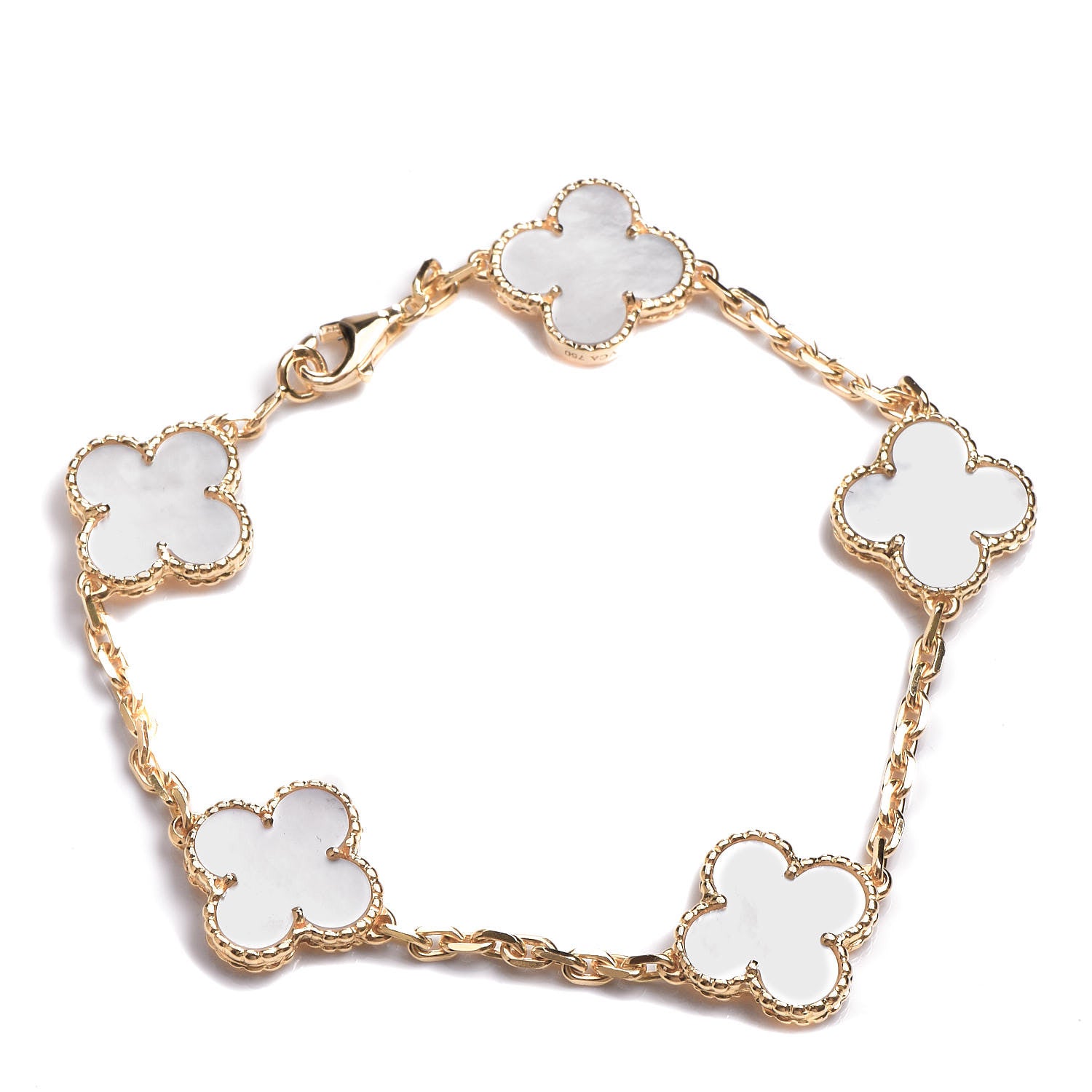 Van Cleef & Arpels 18K Yellow Gold Mother of Pearl 5 Motifs Vintage Alhambra Bracelet 1 of 4