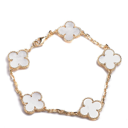 Van Cleef & Arpels 18K Yellow Gold Mother of Pearl 5 Motifs Vintage Alhambra Bracelet 1 of 4