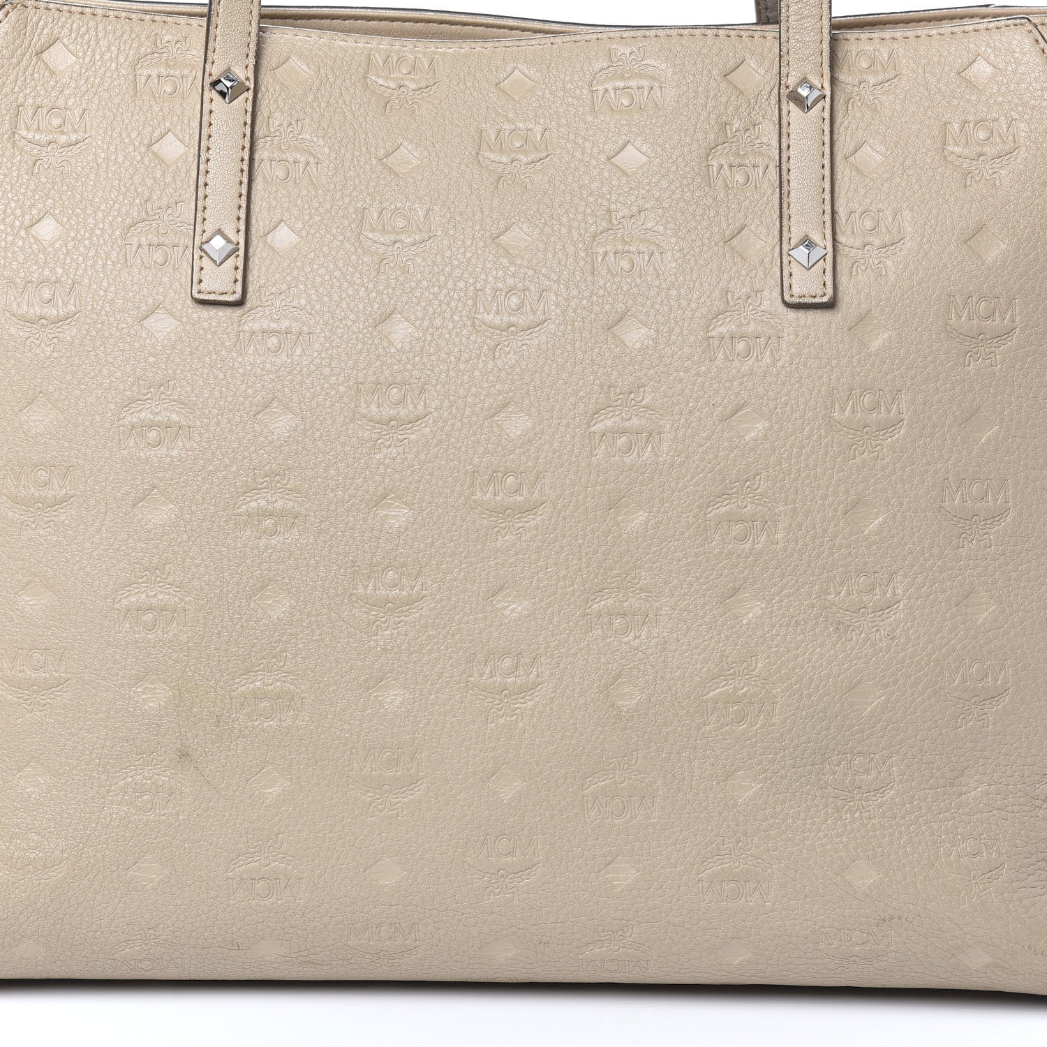 MCM Calfskin Ottomar Monogram Medium Klara Top Zip Tote New Beige 16 of 17