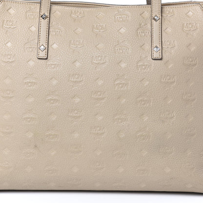 MCM Calfskin Ottomar Monogram Medium Klara Top Zip Tote New Beige 16 of 17