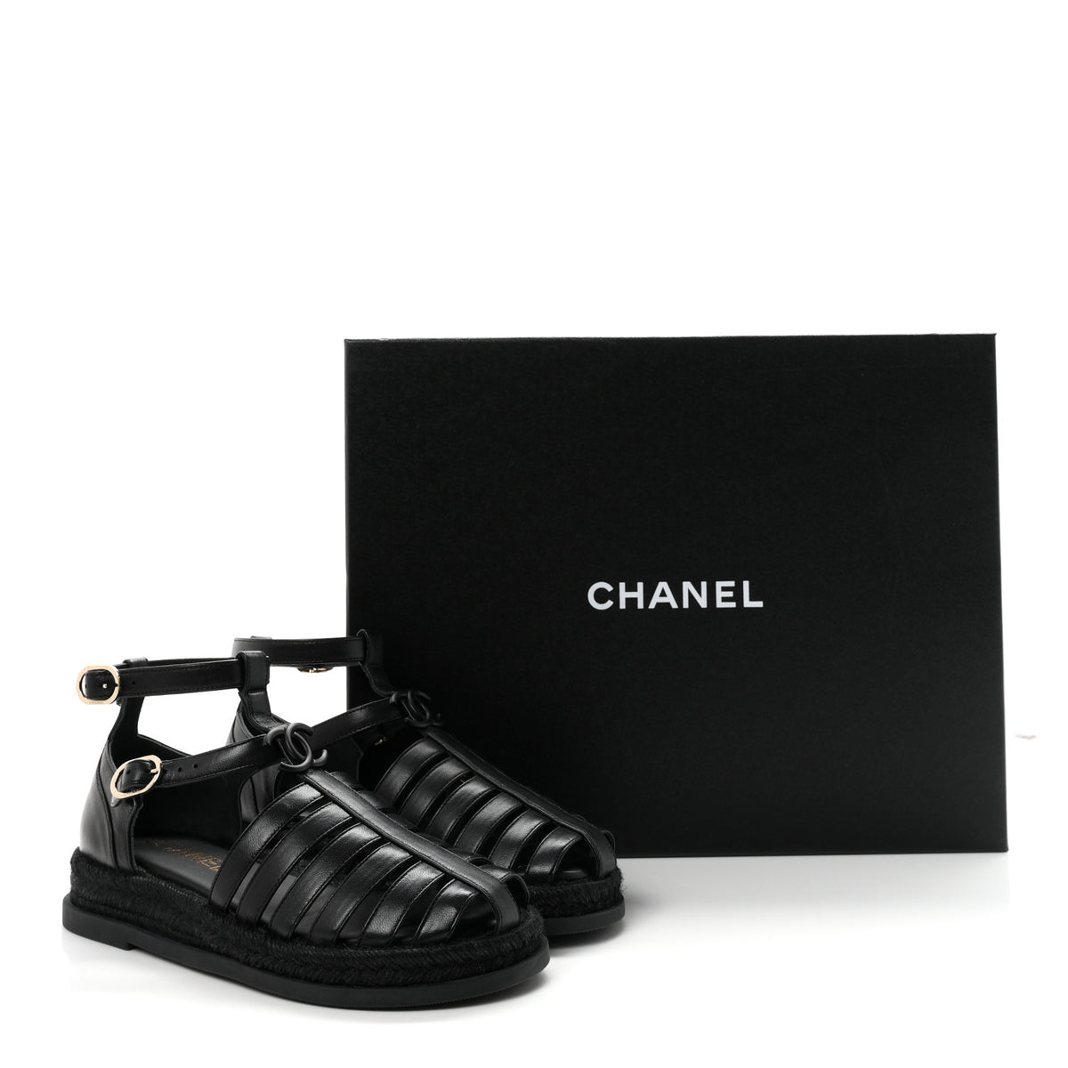 Chanel Lambskin Espadrille Sandals 37 Black 10 of 10