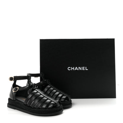 Chanel Lambskin Espadrille Sandals 37 Black 10 of 10